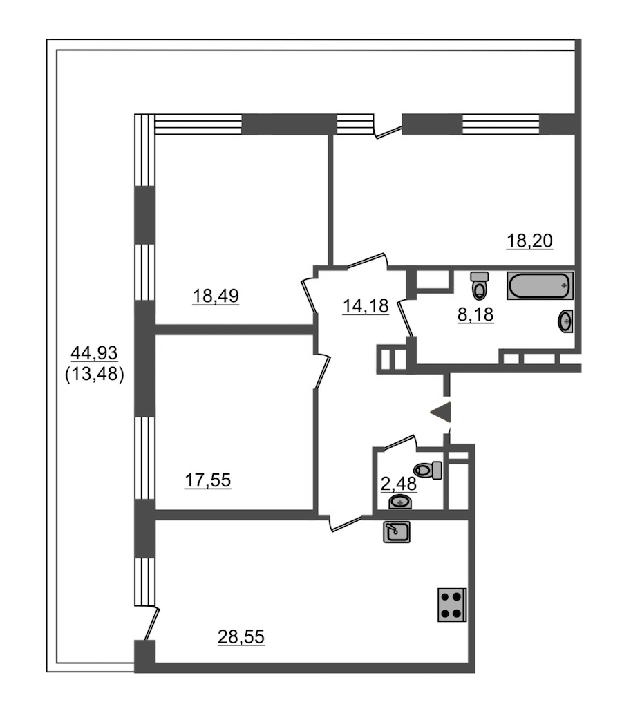 3-комнатная, 121 м² — ЖК ЖК Botanica (Ботаника)