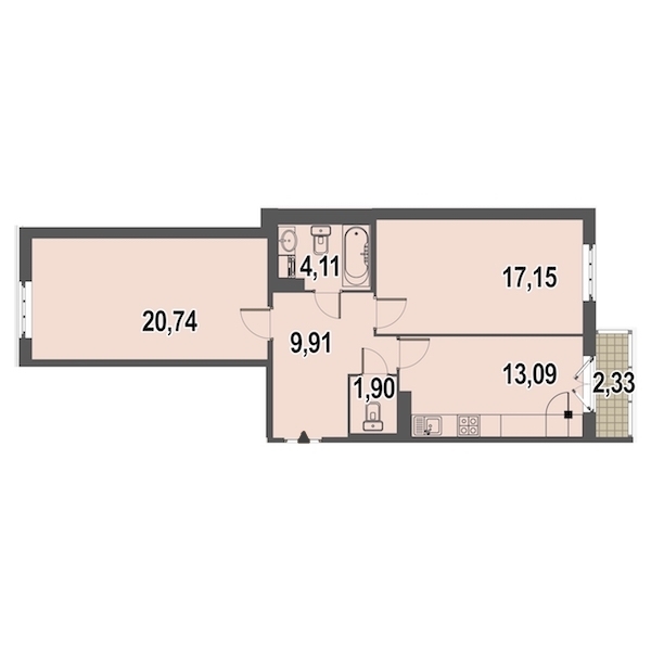 2-комнатная, 68 м² — ЖК ЖК Дом у Каретного