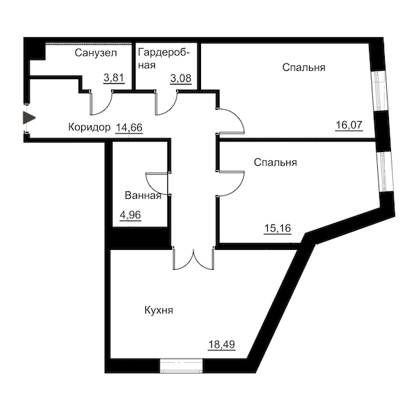 2-комнатная, 77 м² — ЖК Жилой дом Ye's Residence (Йес Резиденс)