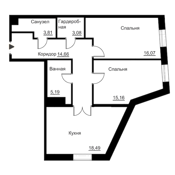 2-комнатная, 77 м² — ЖК Жилой дом Ye's Residence (Йес Резиденс)