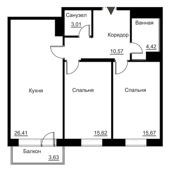 2-комнатная, 78 м² — ЖК Жилой дом Ye's Residence (Йес Резиденс)
