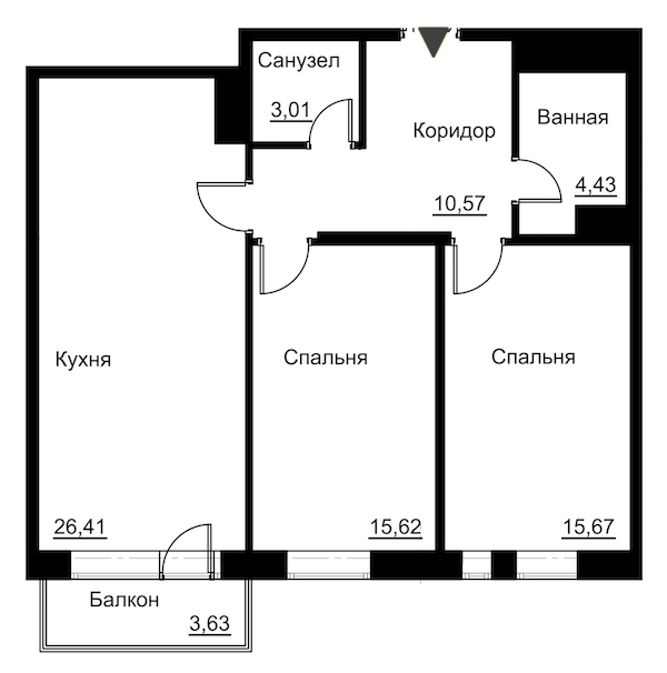 2-комнатная, 78 м² — ЖК Жилой дом Ye's Residence (Йес Резиденс)
