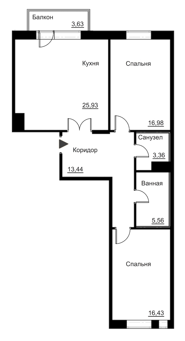 2-комнатная, 84 м² — ЖК Жилой дом Ye's Residence (Йес Резиденс)