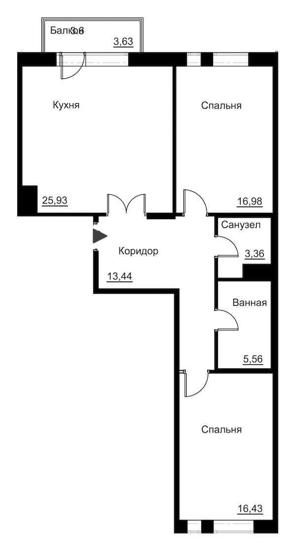 2-комнатная, 84 м² — ЖК Жилой дом Ye's Residence (Йес Резиденс)