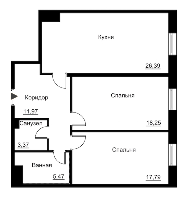 2-комнатная, 86 м² — ЖК Жилой дом Ye's Residence (Йес Резиденс)