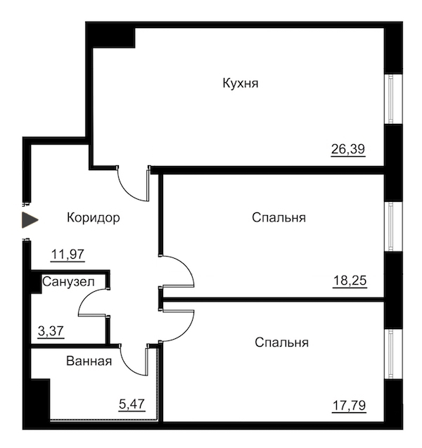 2-комнатная, 86 м² — ЖК Жилой дом Ye's Residence (Йес Резиденс)