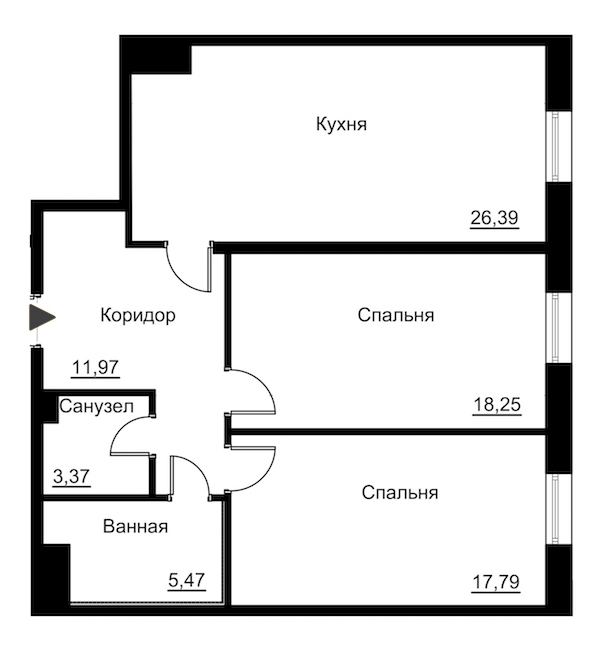 2-комнатная, 86 м² — ЖК Жилой дом Ye's Residence (Йес Резиденс)