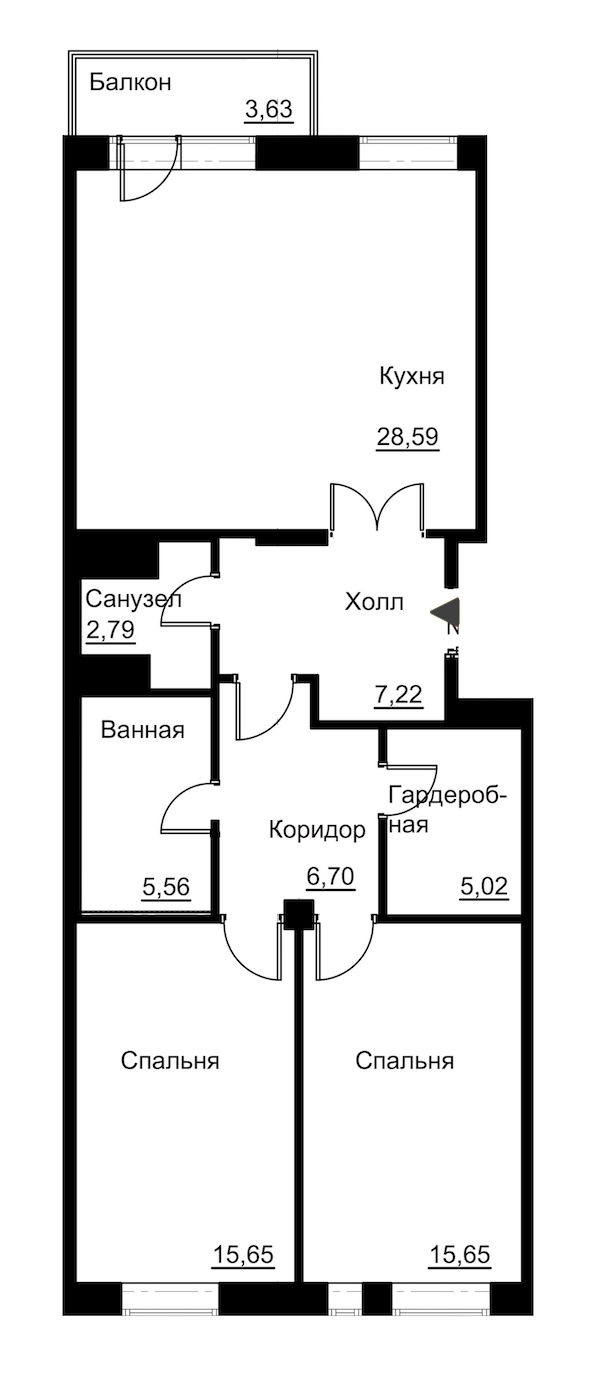 2-комнатная, 89 м² — ЖК Жилой дом Ye's Residence (Йес Резиденс)