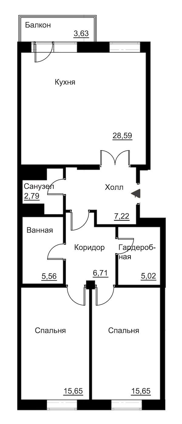 2-комнатная, 89 м² — ЖК Жилой дом Ye's Residence (Йес Резиденс)