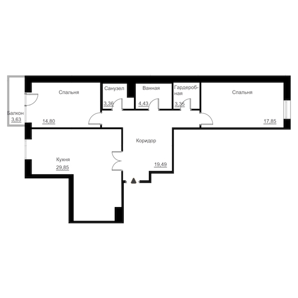 2-комнатная, 104 м² — ЖК Жилой дом Ye's Residence (Йес Резиденс)