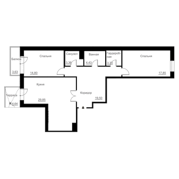 2-комнатная, 106 м² — ЖК Жилой дом Ye's Residence (Йес Резиденс)