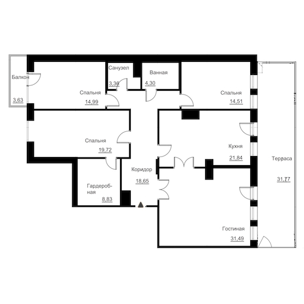 4-комнатная, 158 м² — ЖК Жилой дом Ye's Residence (Йес Резиденс)