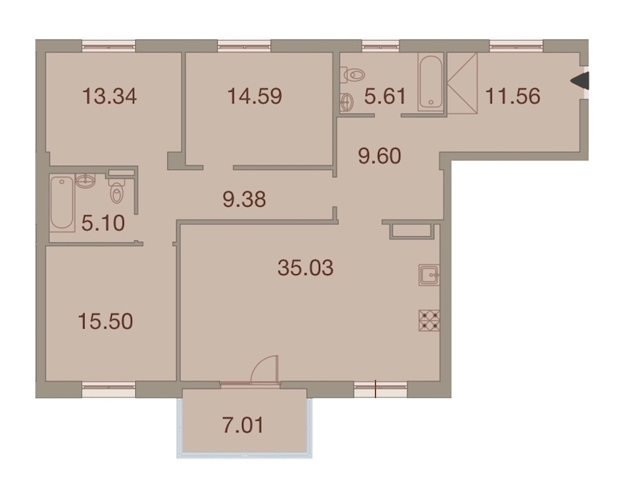 3-комнатная, 123 м² — ЖК ЖК Neva Haus (Нева Хаус)
