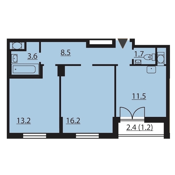 2-комнатная, 56 м² — ЖК ЖК Цивилизация на Неве