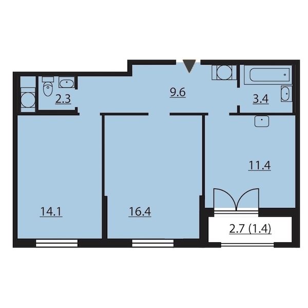 2-комнатная, 59 м² — ЖК ЖК Цивилизация на Неве