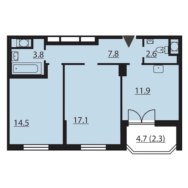 2-комнатная, 60 м² — ЖК ЖК Цивилизация на Неве
