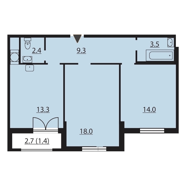 2-комнатная, 62 м² — ЖК ЖК Цивилизация на Неве