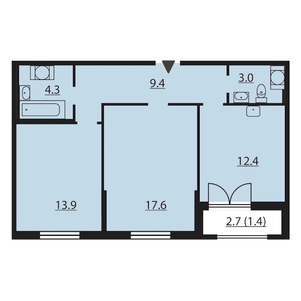 2-комнатная, 62 м² — ЖК ЖК Цивилизация на Неве