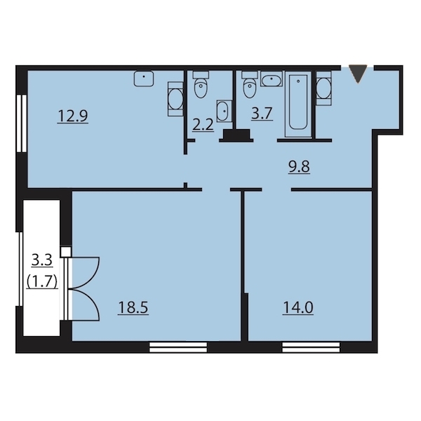 2-комнатная, 63 м² — ЖК ЖК Цивилизация на Неве