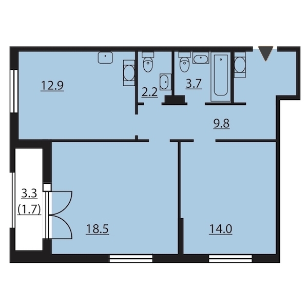 2-комнатная, 63 м² — ЖК ЖК Цивилизация на Неве