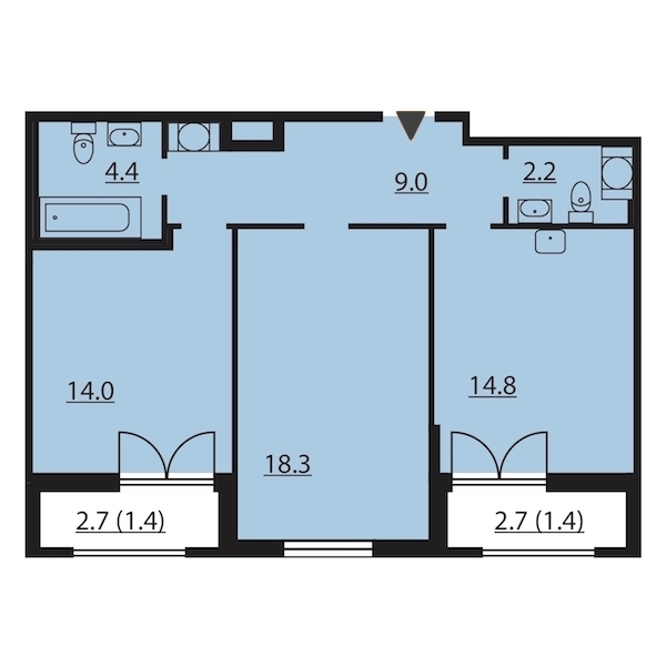 2-комнатная, 66 м² — ЖК ЖК Цивилизация на Неве
