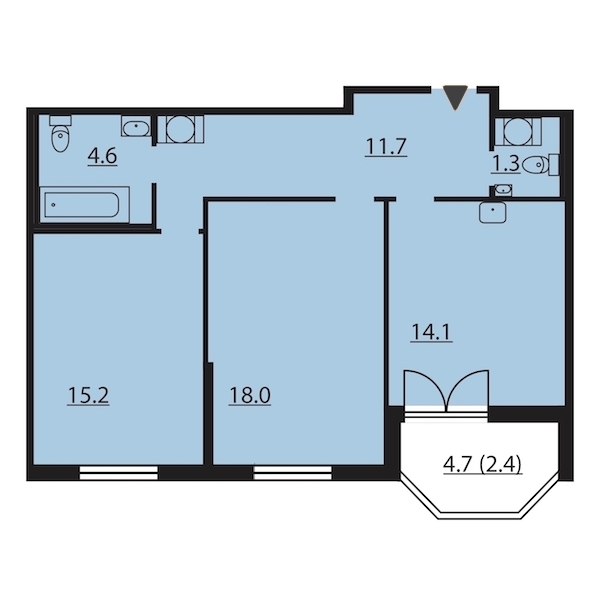 2-комнатная, 67 м² — ЖК ЖК Цивилизация на Неве