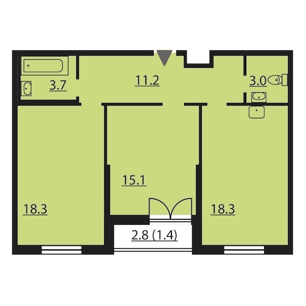 2-комнатная, 71 м² — ЖК ЖК Цивилизация на Неве