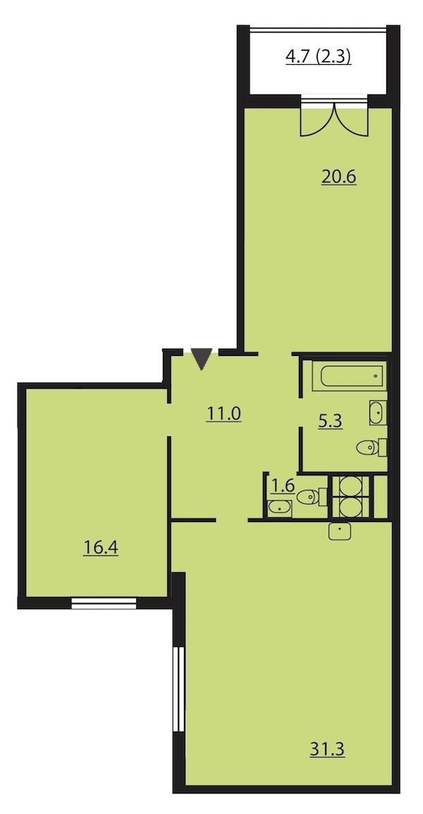 2-комнатная, 89 м² — ЖК ЖК Цивилизация на Неве