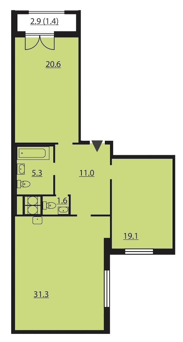 2-комнатная, 90 м² — ЖК ЖК Цивилизация на Неве
