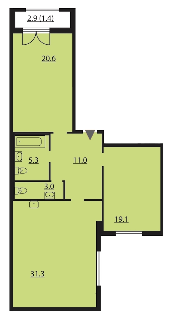 2-комнатная, 92 м² — ЖК ЖК Цивилизация на Неве