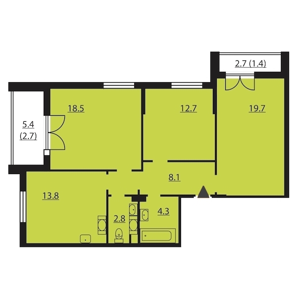 3-комнатная, 84 м² — ЖК ЖК Цивилизация на Неве