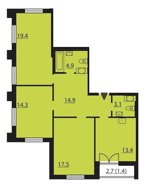 3-комнатная, 89 м² — ЖК ЖК Цивилизация на Неве