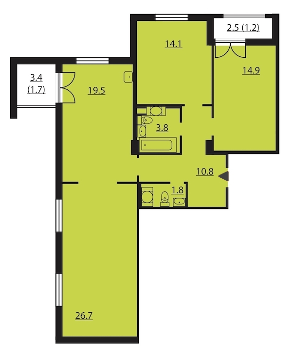 3-комнатная, 95 м² — ЖК ЖК Цивилизация на Неве