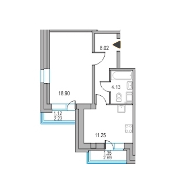 1-комнатная, 42 м² — ЖК ЖК Приморский квартал