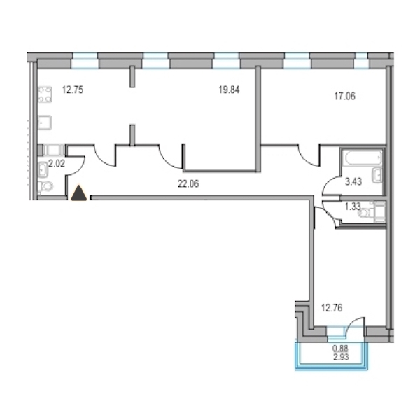 3-комнатная, 91 м² — ЖК ЖК Приморский квартал