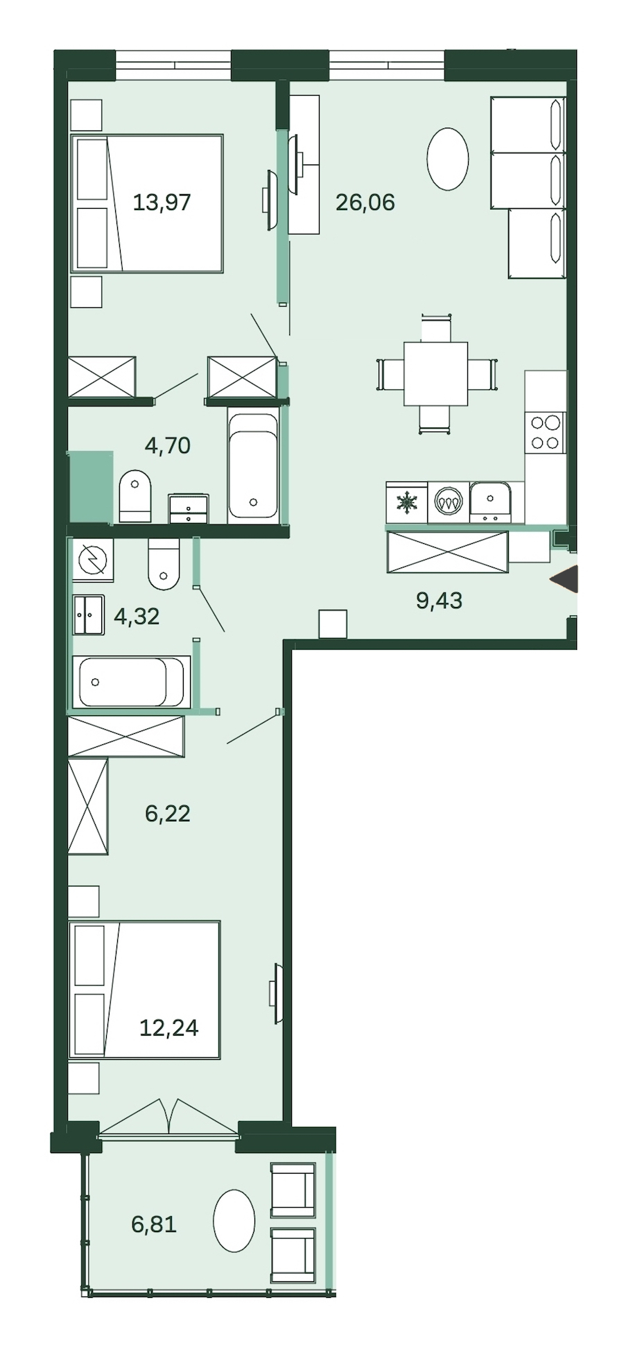 2-комнатная, 79 м² — ЖК ЖК Магнифика Резиденс (Magnifika Residence)
