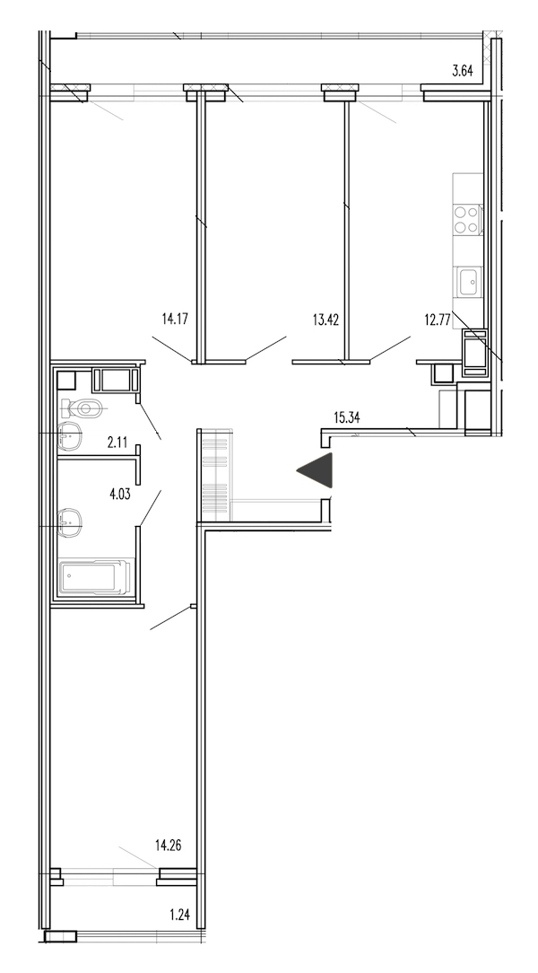 3-комнатная, 81 м² — ЖК Жилой дом Европейский парк