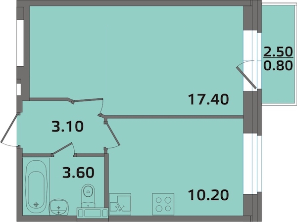 1-комнатная, 34 м² — ЖК ЖК ЭкспоГрад 2