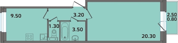 1-комнатная, 38 м² — ЖК ЖК ЭкспоГрад 2