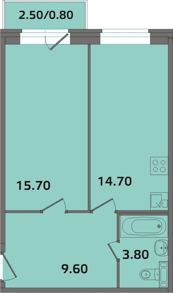 1-комнатная, 44 м² — ЖК ЖК ЭкспоГрад 2
