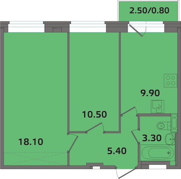 2-комнатная, 47 м² — ЖК ЖК ЭкспоГрад 2