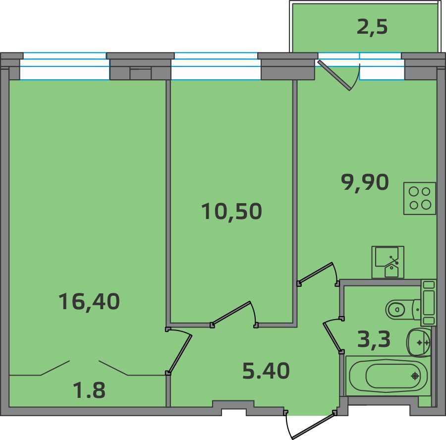 2-комнатная, 47 м² — ЖК ЖК ЭкспоГрад 2