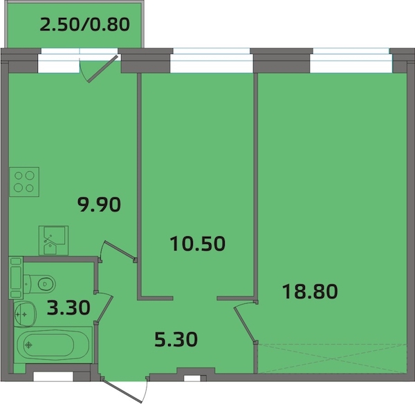 2-комнатная, 48 м² — ЖК ЖК ЭкспоГрад 2