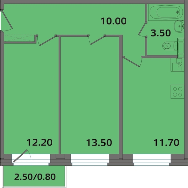 2-комнатная, 51 м² — ЖК ЖК ЭкспоГрад 2