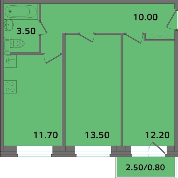 2-комнатная, 52 м² — ЖК ЖК ЭкспоГрад 2