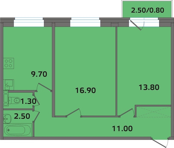 2-комнатная, 57 м² — ЖК ЖК ЭкспоГрад 2