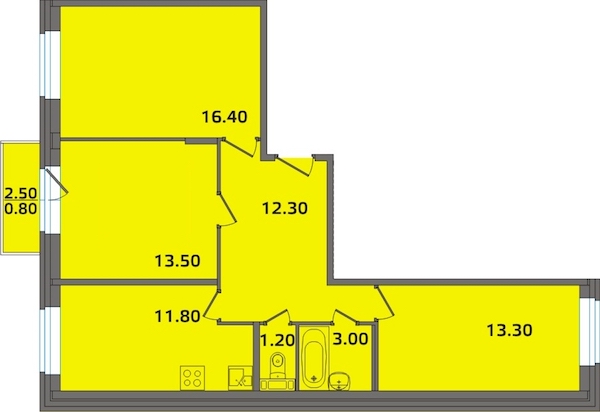 3-комнатная, 70 м² — ЖК ЖК ЭкспоГрад 2