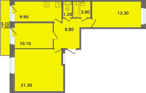 3-комнатная, 70 м² — ЖК ЖК ЭкспоГрад 2