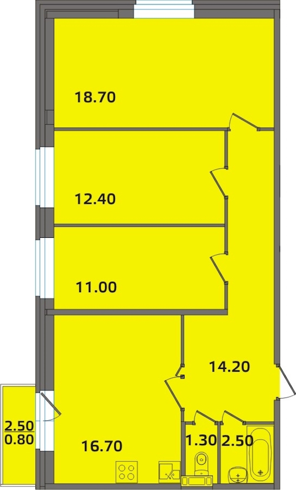 3-комнатная, 77 м² — ЖК ЖК ЭкспоГрад 2