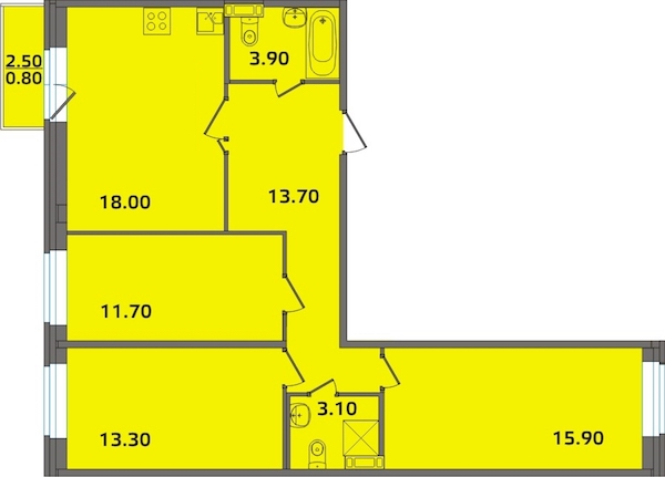 3-комнатная, 80 м² — ЖК ЖК ЭкспоГрад 2
